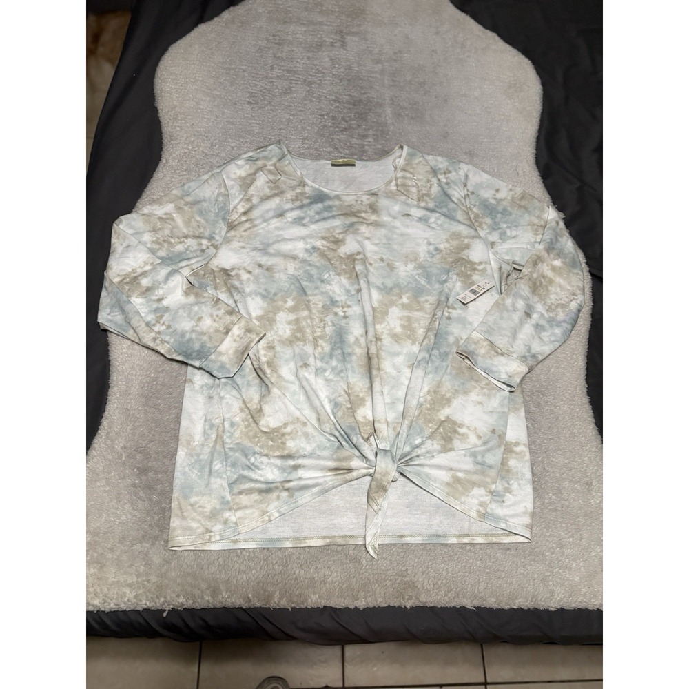 Bobbie Brooks Womens 3X Plus Size Lightweight Tie Dye Pullover Knot Hem Shirt